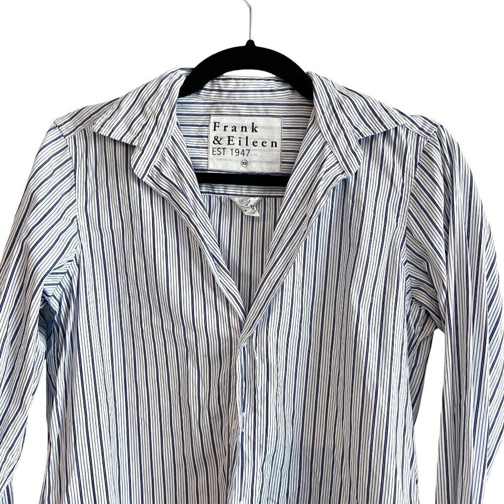 Frank & Eileen Grayson Navy Blue Stripe Cotton Button Down Shirt XS - Picture 4 of 11